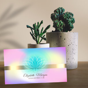 Elegante Holografisch Goud, Lotus Yogalerares Visitekaartje