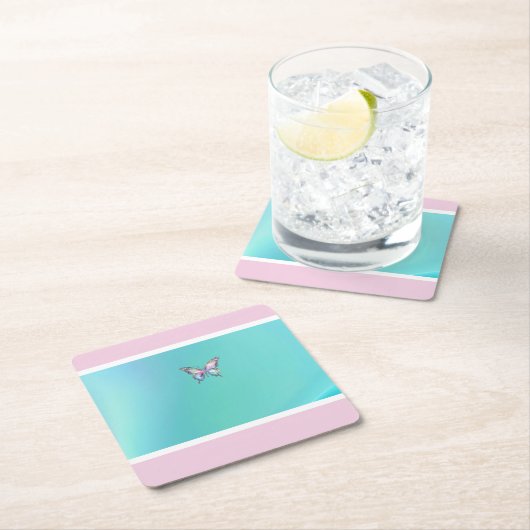 Elegante holografische Aqua Butterfly Paper Onderz Kartonnen Onderzetters (Insitu)