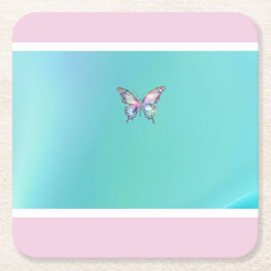 Elegante holografische Aqua Butterfly Paper Onderz Kartonnen Onderzetters (Voorkant)
