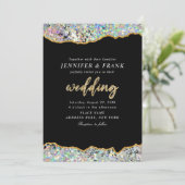 Elegante Holografische Glitter Agaat Zwart Modern Kaart (Staand voorkant)