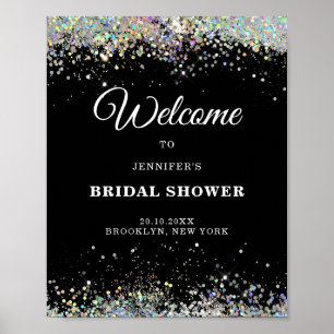 Elegante holografische glitter BRUILOFT Black Poster