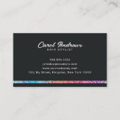 Elegante holografische glitter en zwarte haarstyli visitekaartje (Voorkant)