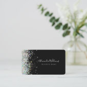 Elegante Holografische Glitter Esthetician Zwart Visitekaartje (Staand voorkant)