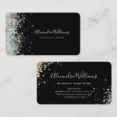 Elegante Holografische Glitter Esthetician Zwart Visitekaartje (Voorkant / Achterkant)