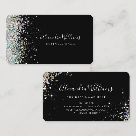 Elegante Holografische Glitter Esthetician Zwart Visitekaartje