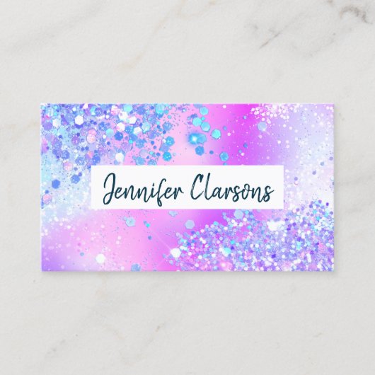 Elegante Holografische Glitter Paarse Schoonheidss Visitekaartje (Voorkant)