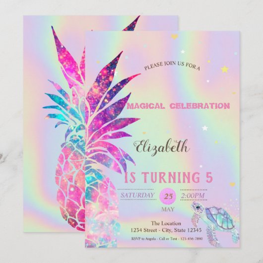 Elegante holografische glitter schildpad ananas kaart (Voorkant / Achterkant)