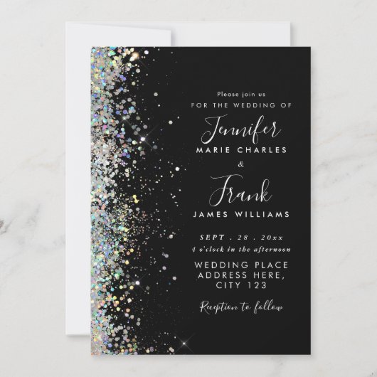 Elegante Holografische Glitter Sparkles Zwart Brui Kaart (Voorkant)