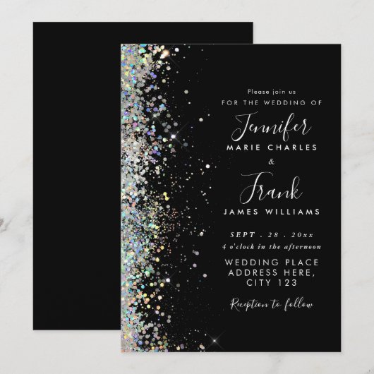 Elegante Holografische Glitter Sparkles Zwart Brui Kaart (Voorkant / Achterkant)