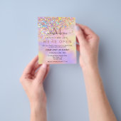 Elegante holografische glitter We're Open Salon Ch Flyer (Hand)