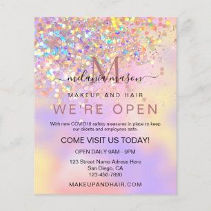 Elegante holografische glitter We're Open Salon Ch Flyer
