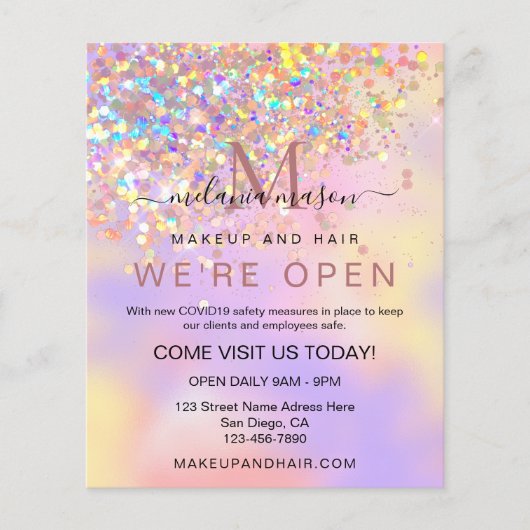 Elegante holografische glitter We're Open Salon Ch Flyer (Voorkant)