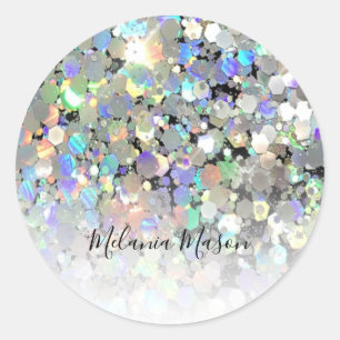 Elegante holografische glitter zwarte aangepaste t ronde sticker