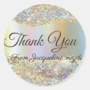 Elegante holografische glitters agaat bedankt klas ronde sticker
