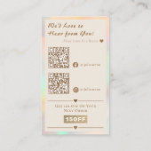 Elegante Holografische Gouden Hart QR Code Dank u Visitekaartje (Achterkant)