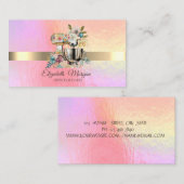 Elegante holografische, gouden streep bloemenmixer visitekaartje (Voorkant / Achterkant)