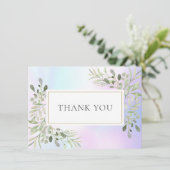 Elegante holografische groen bladeren dank u bedankkaart (Staand voorkant)