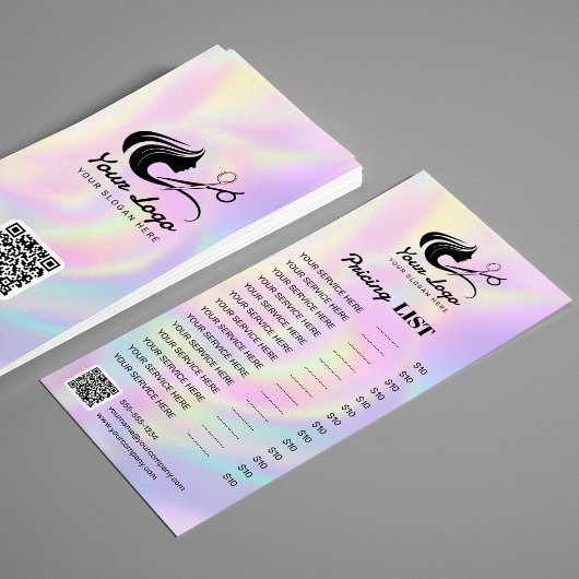 Elegante Holografische Haarsalon Logo prijslijst Reclamekaart