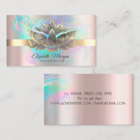 Elegante Holografische Inkt, Roos Goud, Lotus Visitekaartje (Voorkant / Achterkant)