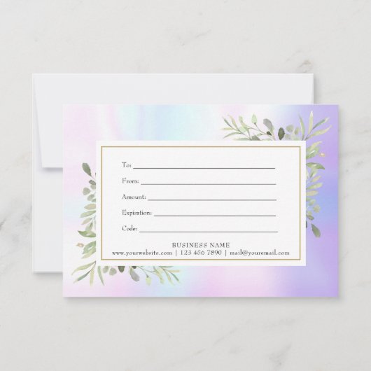 Elegante holografische lente bladeren cadeaubon (Achterkant)