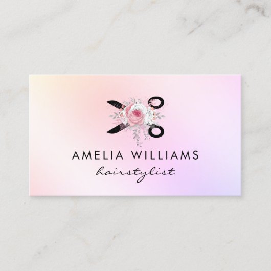 Elegante holografische schaar bloemenkapper visitekaartje (Voorkant)