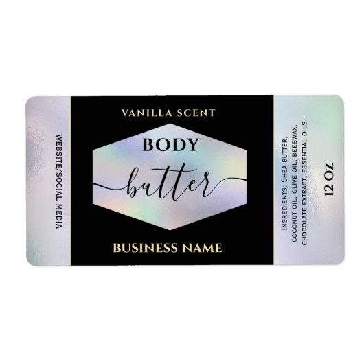 Elegante holografische script body butter etiket (Voorkant)