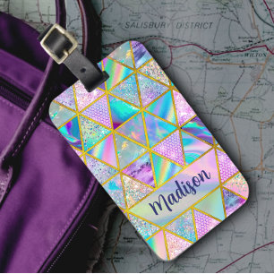 Elegante holografische trendy faux goud geometrisc bagagelabel