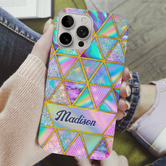Elegante holografische trendy faux goud geometrisc iPhone 16 pro hoesje