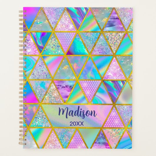 Elegante holografische trendy faux goud geometrisc planner (Voorkant)