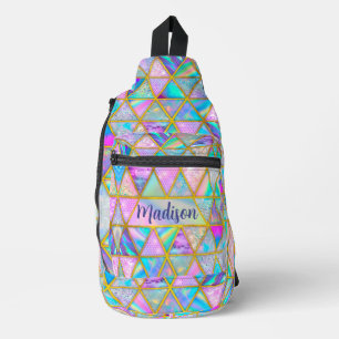 Elegante holografische trendy faux goud geometrisc sling bag