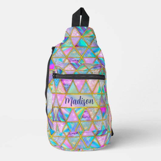 Elegante holografische trendy faux goud geometrisc sling bag (Voorkant)