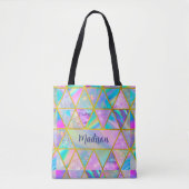 Elegante holografische trendy faux goud geometrisc tote bag (Voorkant)