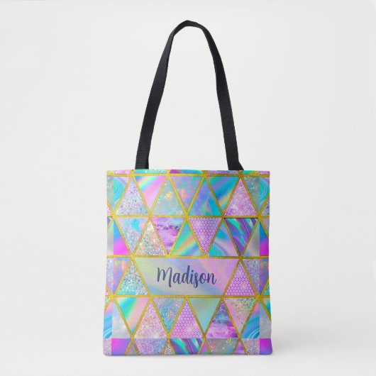 Elegante holografische trendy faux goud geometrisc tote bag (Voorkant)