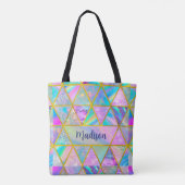Elegante holografische trendy faux goud geometrisc tote bag (Achterkant)
