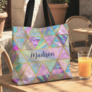 Elegante holografische trendy faux goud geometrisc tote bag