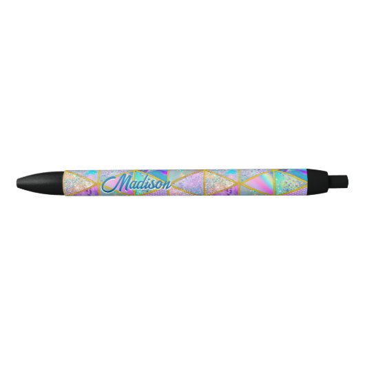 Elegante holografische trendy faux goud geometrisc zwarte inkt pen (Voorkant)