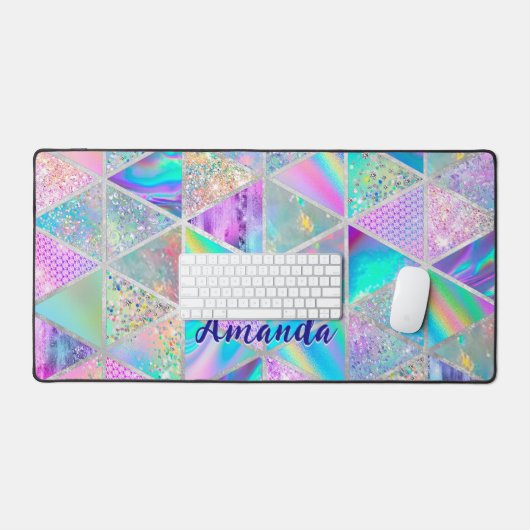 Elegante holografische trendy faux zilver geometri bureaumat (Keyboard & Muis)