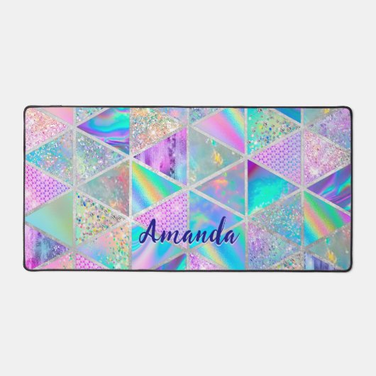 Elegante holografische trendy faux zilver geometri bureaumat (Voorkant)