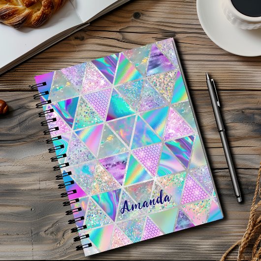Elegante holografische trendy faux zilver geometri notitieboek