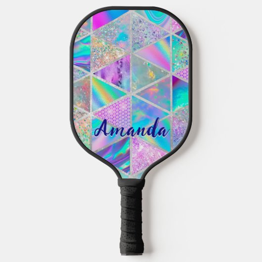 Elegante holografische trendy faux zilver geometri pickleball paddle (Voorkant)