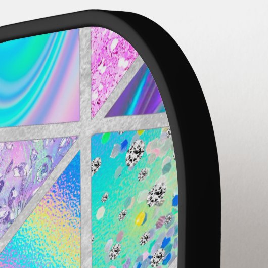 Elegante holografische trendy faux zilver geometri pickleball paddle (Links Detail)