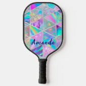 Elegante holografische trendy faux zilver geometri pickleball paddle (Achterkant)