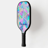 Elegante holografische trendy faux zilver geometri pickleball paddle (Links)