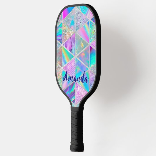 Elegante holografische trendy faux zilver geometri pickleball paddle (Links)