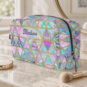 Elegante holografische trendy nepgouden geometrisc toilettasje