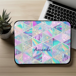 Elegante holografische trendy nepsilver geometrisc laptop sleeve
