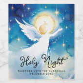 Elegante Holy Night Blue Guardian Angel Waterverf Wijn Etiket (Enkel label)