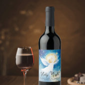 Elegante Holy Night Blue Guardian Angel Waterverf Wijn Etiket