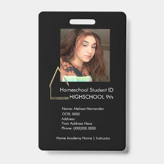 Elegante Homeschooling School ID Zwarte Badge (Voorzijde)