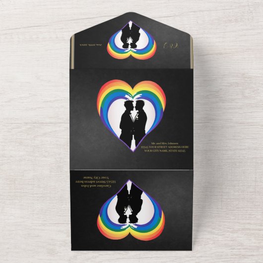 Elegante homo silhouetten. all in one uitnodiging (Buitenkant)